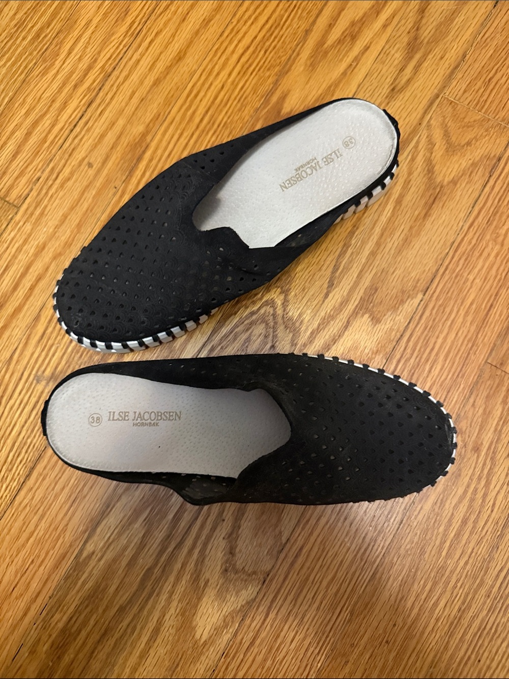 Ilse Jacobsen Black Perforated Slip-On Mules Size 38